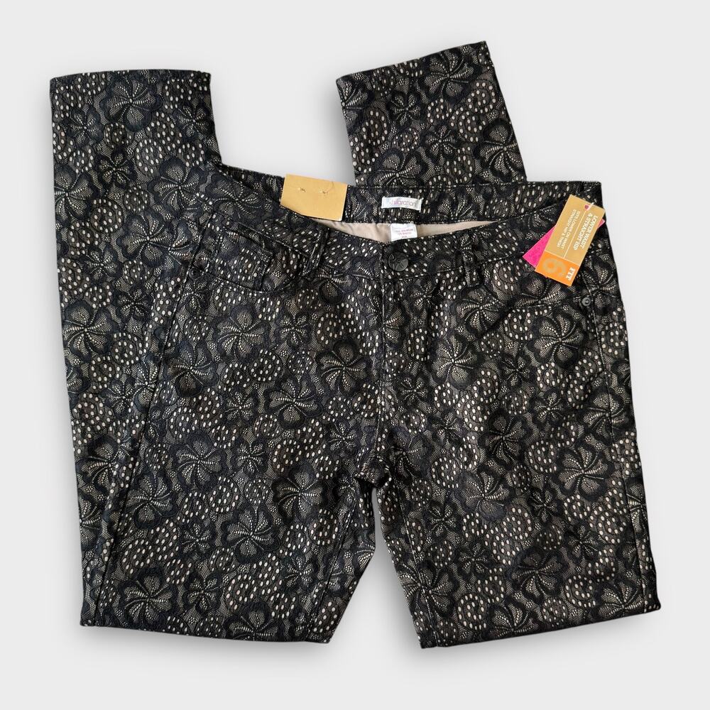 Xhilaration NEW Lace Overlay Skinny Jeans Dark Boho Gothic Stretch Size 11